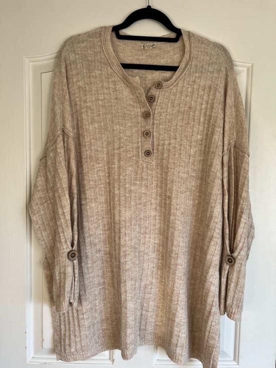Free People Sweaters - Free People Beige Ribbed Henley Tunic Sweater